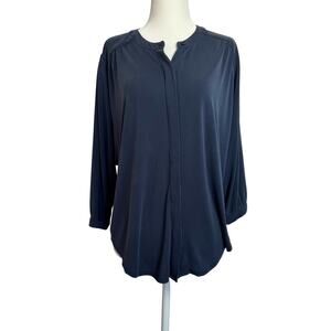 Kaari Blue Navy Pleated Blouse - Women's Small